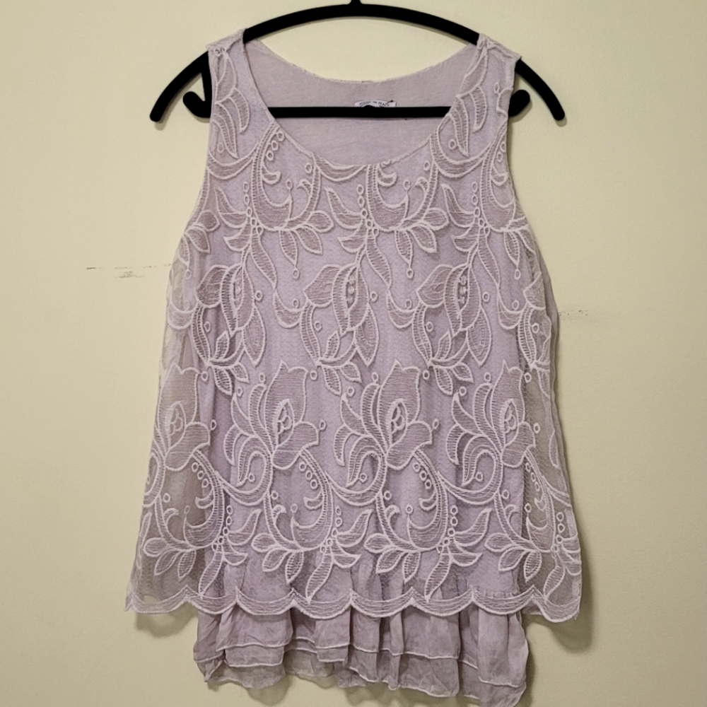 Made in Italy Beige Light Pink Lace Top, sleeveless, size‎ medium